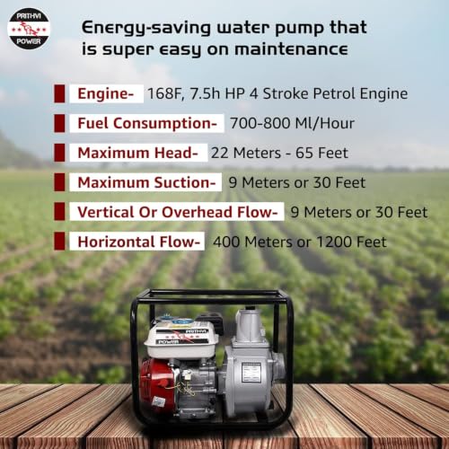 Image of 7.5 HP Petrol Water Pump Set (3 Inch) | 4 Stroke Engine, 3600 RPM | Max Discharge 1200 L /Min | High Head, Heavy Duty Pump for Agriculture, Irrigation, Farming & Drainage