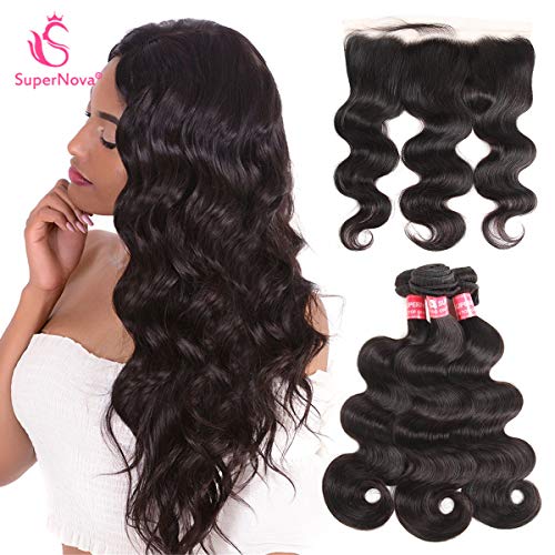 SuperNova Brazilian Body Wave Virgin Hair Weave 3 Bundles with 13x4 Ear to Ear Full Lace Frontal Closure Unprocessed Human Hair Extensions Natural Color(18 20 20+14inch)