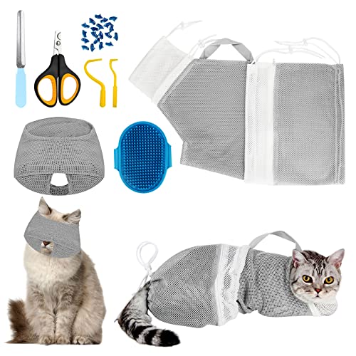 Image of Cat Bathing Bag Adjustable Cat Grooming Net Bag Anti-bite & Anti-Scratch Cat Bath Washing Restraint Bag, Breathable Mesh Cat Grooming Bag for Shower, Nail Trimming, Injection | Secure Restraint for Safer Grooming and Bathing, Reducing Stress and Helping Prevent Scratches and Escapes