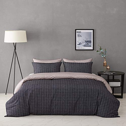 ALLERMAN Korean Premium Allergen Protection Microfiber Reversible Ultra Soft Duvet Cover Set(Haim Gray, King Size, 3 Pieces - 1 Duvet Cover + 2 Pillow Cases)