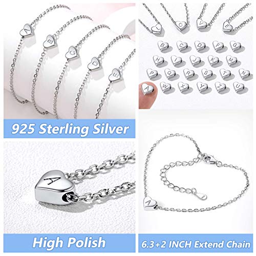 Sterling Silver Heart Letter A Bracelets Silver Initial 18K White Gold Plated Bracelet Initial Charm 18K White Gold Plated Dainty Bracelet Jewelry Women Teen Couples Girlfriend #TOP3