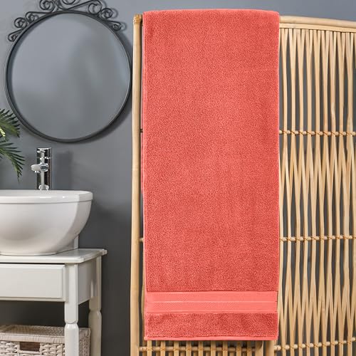 Image of Elegant Comfort Three Line Popcorn Extra Large Luxury Bath Towel - 40 inch x 80 inch inch, Premium Hotel Spa Quality 1 Piece Oversized Bath Sheet 100% Turkish Cotton Super Soft Highly Absorbent, Coral