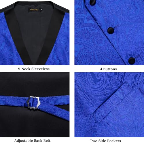 Image of DiBanGu Mens Paisley Suit Vest Silk Jacquard Waistcoat and Necktie Set Formal Shawl Collar Dress Vest 7PCS for Wedding Party