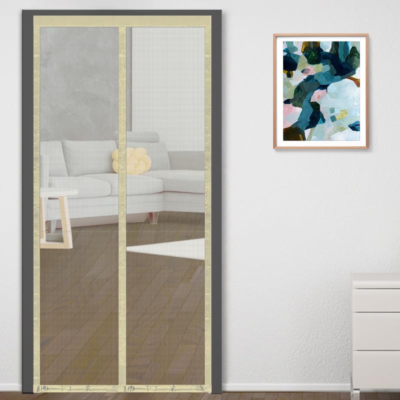 Image of Classic Mosquito Net for Doors with Magnets | Tear-Resistant Fiberglass Mesh | Auto-Close Magnetic Screen Door, Balcony & Kitchen | DIY Installation | Protection Insects (200 x 120 cm,Ivory)
