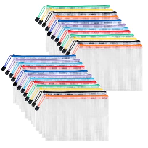 Bolsas de Documentos A5 con Cremallera 24 Piezas, Carehabi Carpeta Fundas Plástico Malla Transparente, Archivador A5 para Material Escolar Oficina Viajes y Recibos Certificados