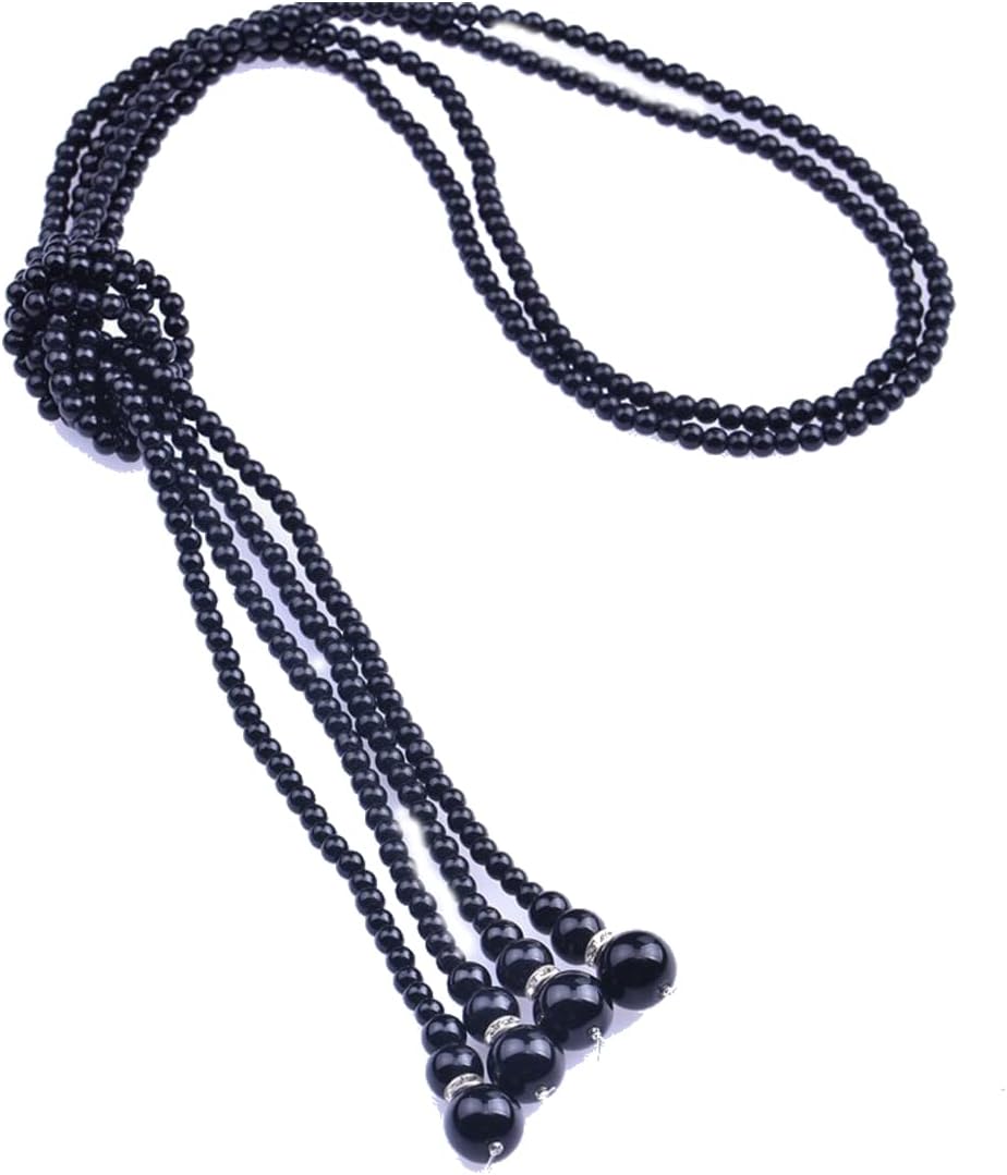 1920s Imitation Faux Long Pearl Strand Y Necklace 6mm Layered Knot Retro Costume Jewelry Flapper Party Wedding Accessories Mother's Day Gift