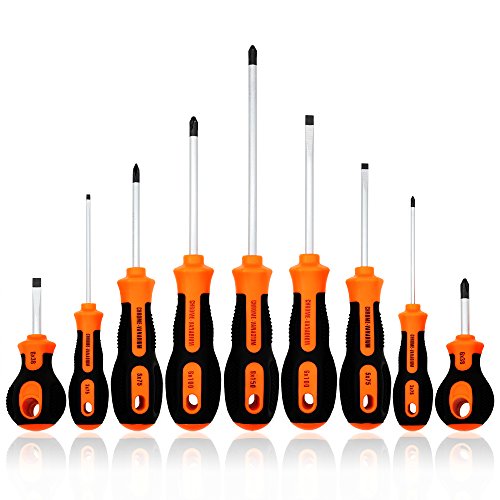 Kingsdun 9-Piece Magnetic Screwdriver Set, 5 Phillips 4 Slotted Long and Stubby Screwdriver Set with Magnetic Tips and Comfortable Non-skid Handle Hand Tool Kit for Repair Home Improvement Craft