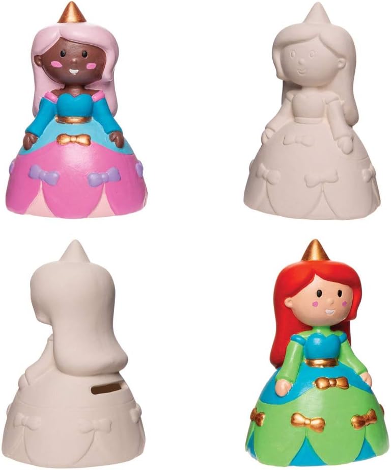 AW473 Princess Piggy Banks-Pack of 2, Ceramic Coin Tin for Kids to Paint and Display,5.1 x 2.9 inches