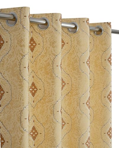 GOYCORS Polyester Premium Heavy Geometric Dmass Printed Window and Door Curtains 9 feet Long Set of 1 (Door 4 Feet x 9 Feet, Golden)