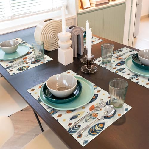 Sets de table de salle à manger motif plumes et feuilles coloré