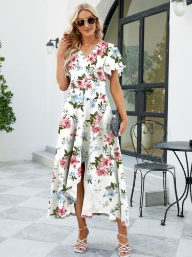 Image of Long Black Formal Dresses for Women Gowns Evening Party Cocktail Dress,Split Elegant V Neck Wrap Ruffle Wedding Guest Dresses