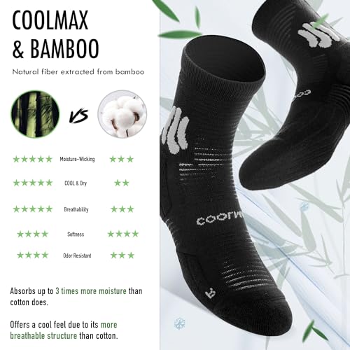 BRISIRA Coolmax Bamboo Viscose Compression Running Socks Quarter Crew Athletic Cushioned Breathable Anti Blister&Sweat&Odor2