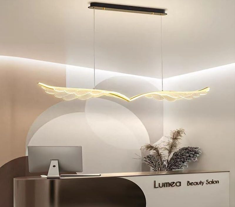 Image of Modern Wing-Shaped Linear Chandelier for Living Room & Dining Room | Smart Jhumar Lighting Alexa & Google | Artistic LED Ceiling Hanging Light, 3-Color Adjustable