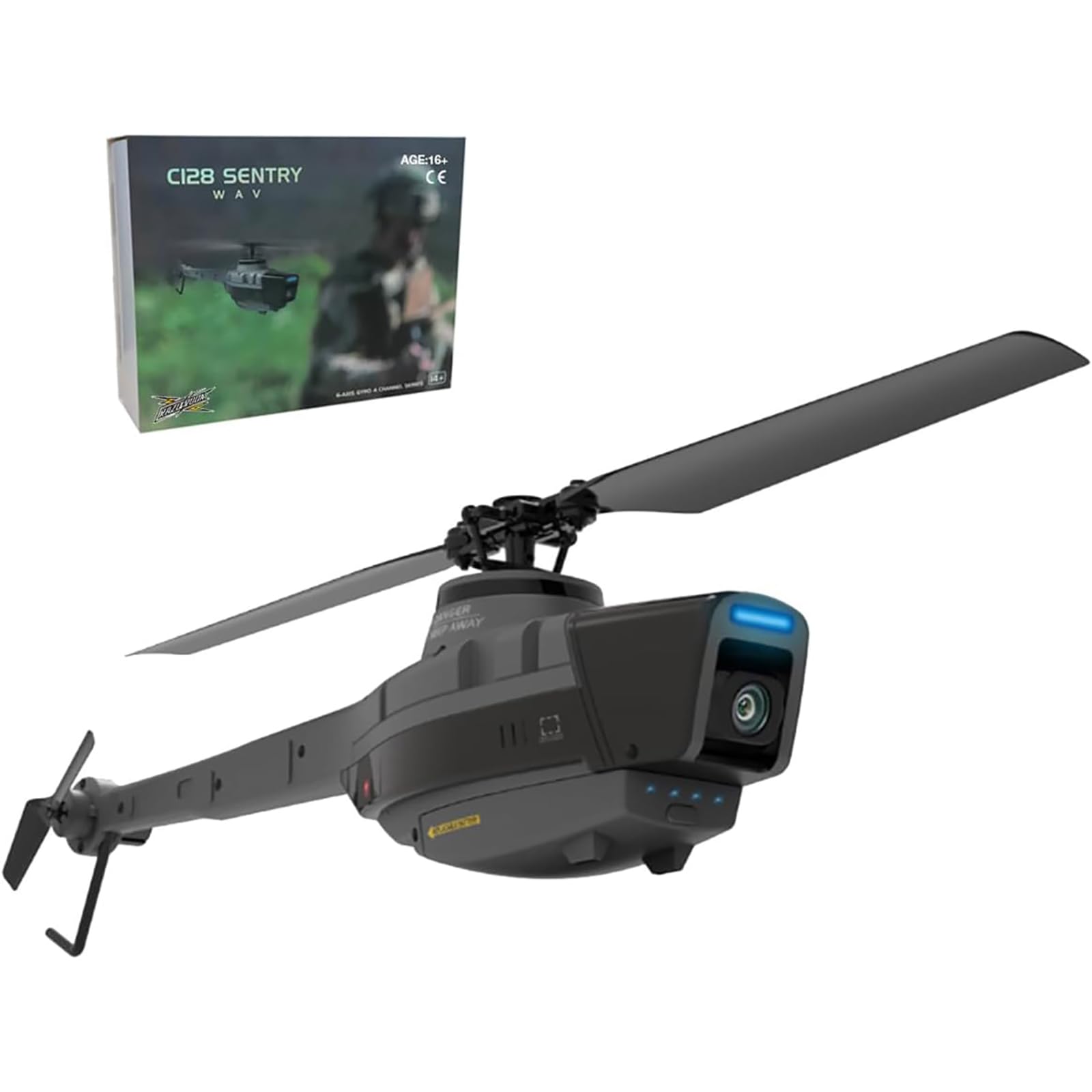 C128 Model helikoptera RC z kamerą 1080P, 2.4G RC 4CH Scout Drone Jednosilnikowy bezszczotkowy zdalnie sterowany samolot wojskowy dla chłopców i dorosłych - RTF,1 battery