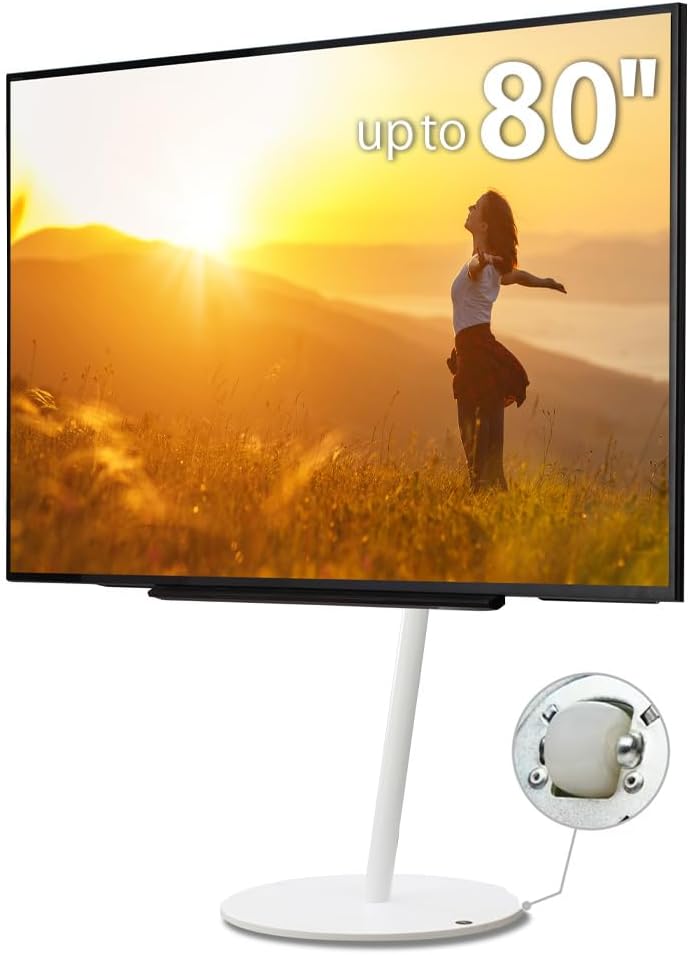 WALL A2 Large Type | Japanese Rolling Portable Free-Standing 45-80 Inch Universal Big Screen TV Stand with Concealed Caster Wheels | Satin White