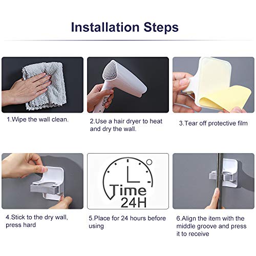 Broom Holder, McoMce Sturdy Broom Holder Wall Mount, Broom Gripper Holds Self Adhesive No Drilling Super Anti-Slip, Broom and Dustpan Hanger for Home, Kitchen, Garden, Garage Storage Systems, 6 PCS - Thumbnail 3