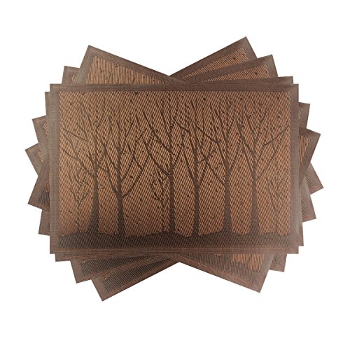 Bright Dream Placemats Washable Plastic Placemats Wipe Clean for Dining Table Mat Heat-resistand Woven Vinyl Kids Place Mats Set of 6（Brown）