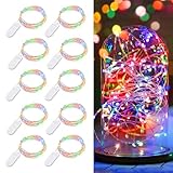 Koboko Micro LED Lichterkette mit Batterie, 10 Stk 2M 20LED Kupferdraht Lichterkette Innen, Bunt Lichterketten Batteriebetrieben, Dekorative Lichter für Garten, Hochzeit, Silvester, Weihnachten Innen