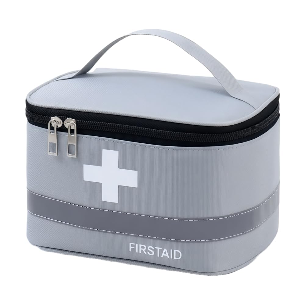 Maslasee First Aid Bag Empty, Portable Medical Storage Bag with Compartments, Waterproof Oxford Cloth Organiser for First Aid Supplies, Travel, Camping, Work, Home, 19x13x12cm (Grey)