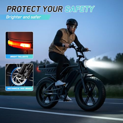 Image of Electric Bike for Adults, Peak 1500W Motor Retro E Bike, Range 65 /120Miles, 48V 15Ah Removable Battery, 20 inchx4 inch Fat Tires, Full Suspension, APP Control, Off-Road Ebike for City Commuting