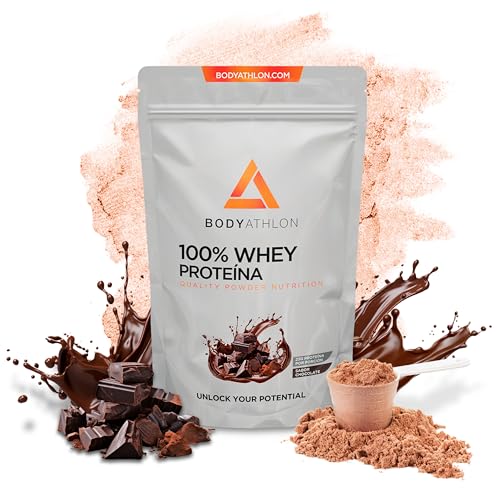 100% Whey Protein Chocolate – Proteina en Polv para Ganar Masa Muscular– de Suero de Leche- Protein Masa Muscular - Sin lecitina de soja, Sin Gluten- Bodyathlon (500g, Chocolate)