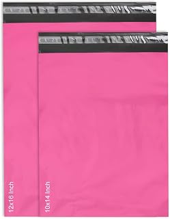 JeeJaan® 50 bolsas de correo de color rosa mixto, 2 tamaños, 25 de cada una de 10 x 14 y 12 x 16 pulgadas, bolsas de polietileno autoselladas, envía tus objetos de valor con nuestra bolsa de correo