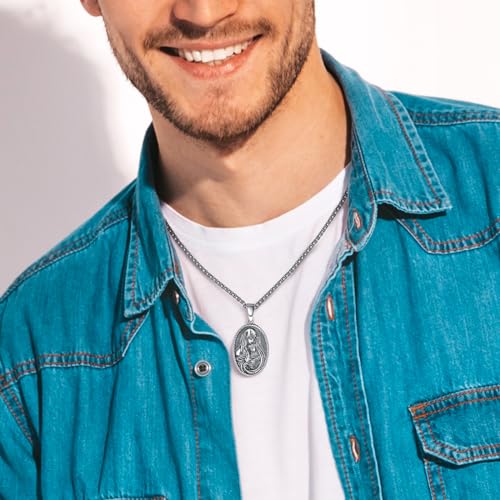 Religious Necklace 925 Sterling Silver Virgin Mary and Jesus Necklace Medal Pendant Protection Amulet for Men Women3