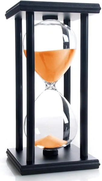 Hourglass 60 Minutes Orange Sand Timer, Black Wooden Frame Sandglass