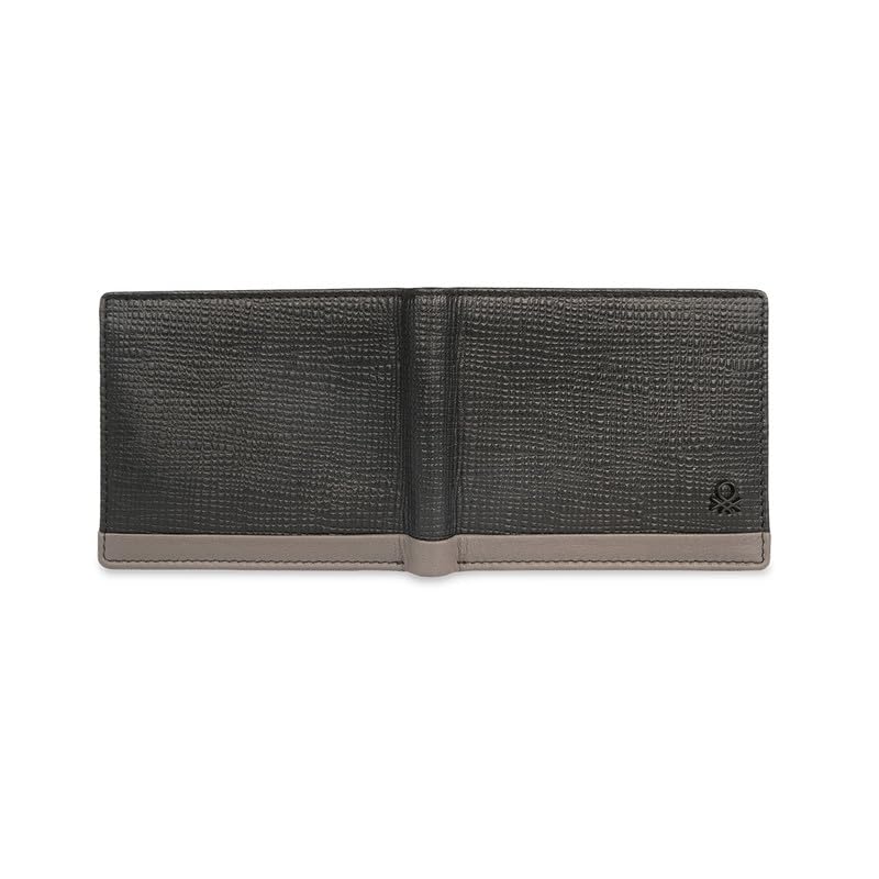Image of UNITED COLORS OF BENETTON Men RFID Protected Barbon Slimfold Wallet - Black, No. of Card Slot: 8 | Saffiano Textured Slimfold Wallet with Side Closure | Leather