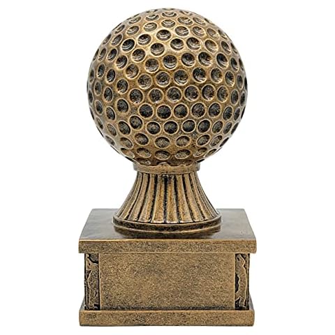 Decade Awards Golf Ball Action Pedestal Trophy | Gold Golfing Award - 6 Inch Tall - Engraved Plate on Request Cover