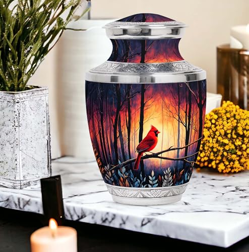 Image of Cardinal Bird Urn Mini Burial Urn for Ashes Adult Male 1 Large & 2 Small | Large Funeral Urns, Decorative Urns