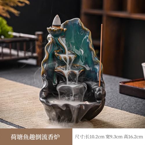 Brûleur d'encens à refoulement cascade nénuphar 16,5 cm pour salon - 3