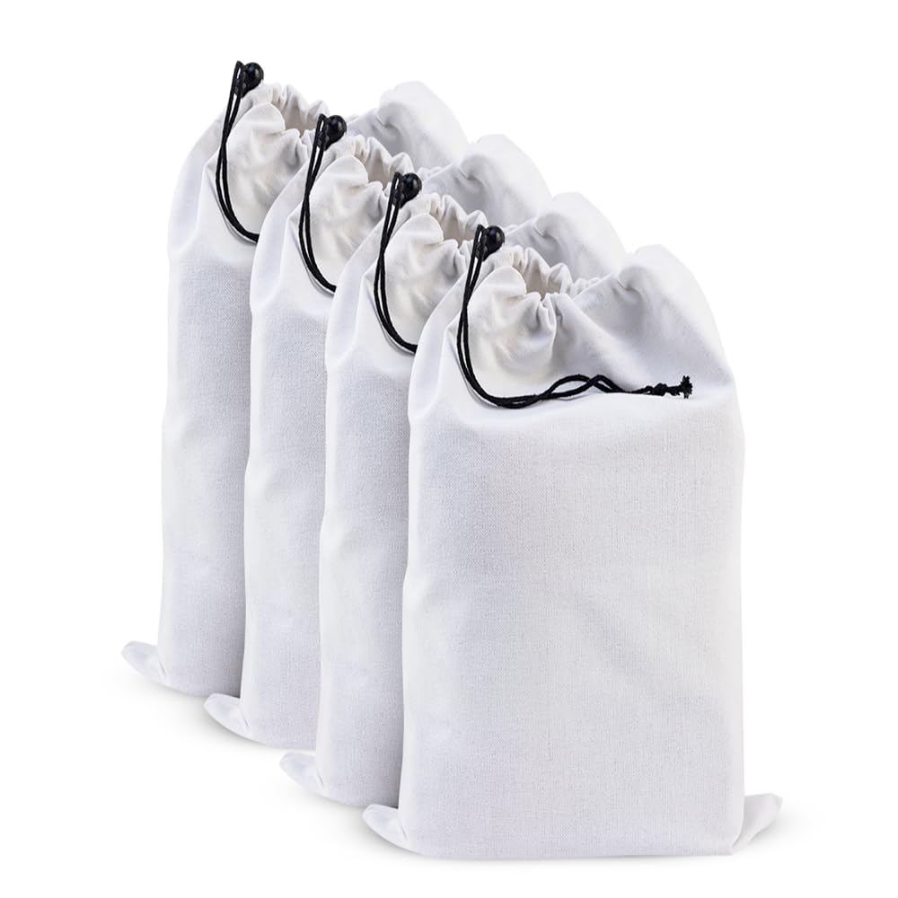 LFH Cotton Rich Shoe Storage Bags with Drawstring, Dustproof Breathable Reusable Organizer, Perfect For Travel, Dorm, Hotel, College, Gym, Easy to Carry, Machine Washable 8"x17" (Pack of 4) - White