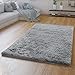 Produktbild TT Home Wohnzimmer Teppich Hochflor Langflor Schlafzimmer Modern Plüschig Unifarben, Farbe: Grau 2, Größe:80x150 cm