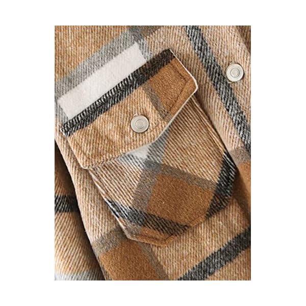 Tanming-Womens-Brushed-Flannel-Plaid-Lapel-Button-Short-Pocketed-Shacket-Shirts-Coats Tanming Womens Brushed Flannel Plaid Lapel Button Short Pocketed Shacket Shirts Coats(01 Khaki-M)