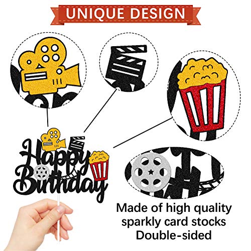 Film Cake Topper Movie Cinema Birthday Cake Decoration Happy Birthday Sign Cake Decor For  Film Projector Movie Night Camera Popcorn Theater Theme Bday Party Celerbrating Supplies #TOP1