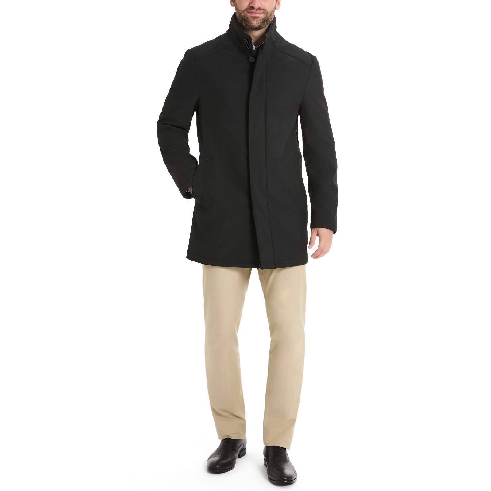Van Heusen Men's Tedford Overcoat with Stand Collar, Black, XXLarge
