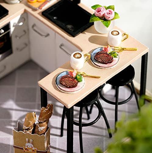 Cuteefun DIY Puppenhaus Miniatur Haus für Anfänger zum Bauen, Miniatur Puppenhaus zum Selber Bauen, Minaturen Häuser Kit mit Werkzeugen, Bastelset Häuschen Holz (Küche)