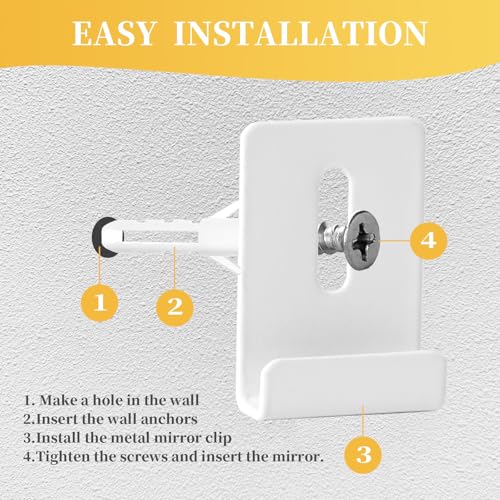 Image of 12 Pcs Metal Mirror Holder Clips, Wide Channel Mirror Hanging Kit, Heavy Duty Mirror Holders for Wall Mounting, Frameless Mirror Mounting Hardware, Mirror Hangers Retainer with Screw Fit 1 /4 inch(White)