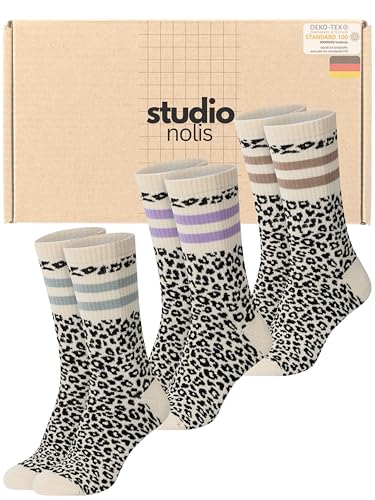 Studio Nolis Tennissocken Leo - 3er Set - Socken Damen Leo Print - Crew Socks Streifen - Leopardenmuster - Oekotex 100 Baumwolle (39-42 All Leo Soft)
