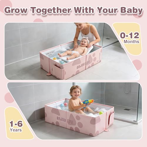 Image of Toddler Bath Tub for Shower, Foldable Baby Bathtub, Portable Kids Bathtub & Collapsible Bathtub for Toddlers 1-8, Infant Newborn, Travel Baby Bath, Banera para Bebe, Pink
