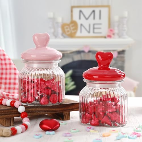 FunouHome Valentines Day Decorations -2 PCS Glass Jars with Ceramic
