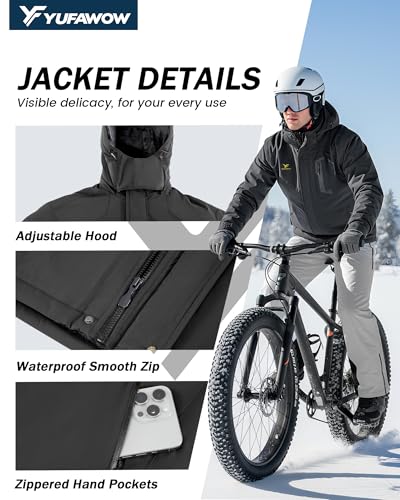 Image of Yufawow Men's Ski Jacket Waterproof Warm Snowboard Jacket Insulated Winter Coat for Outdoor Cold Weather Sports Work