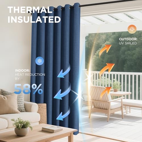 Image of Joydeco Denim Blue Black Out Curtains 63 Inch Long 2 Panels Set for Bedroom, 100% Blackout Curtains 63 Inch Length for Living Room, Faux Linen Short Small Textured Grommet Curtains Drapes