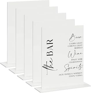 JINMURY 5 Pack 8x10 Inch White Acrylic Blank Signs with Bases - DIY Wedding Table Numbers, Events, Parties Signage
