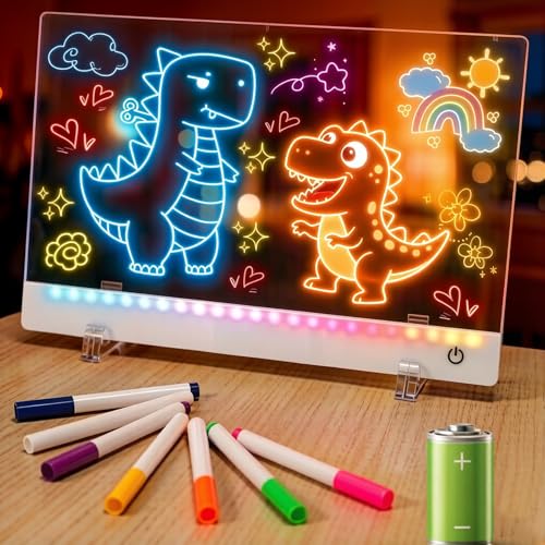 LED Zeichenbrett, Wiederaufladbare LED Notiztafel mit Farben, 30x20cm LED Zeichentafel für Zeichnen Geschenke Nachtlicht Weihnachts-und Geburtstagsgeschenke
