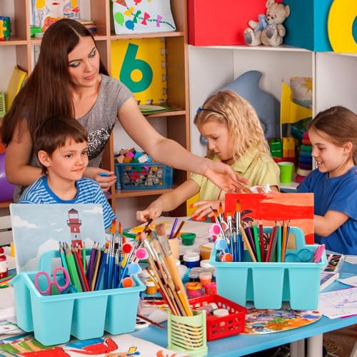 Image of WILLBOND 12 Pcs Classroom Storage Caddies Stackable Utility Caddies with 4 Compartment Plastic Caddy with Handle Portable Storage Bins Organizers for Kids Schools Art Craft Supplies