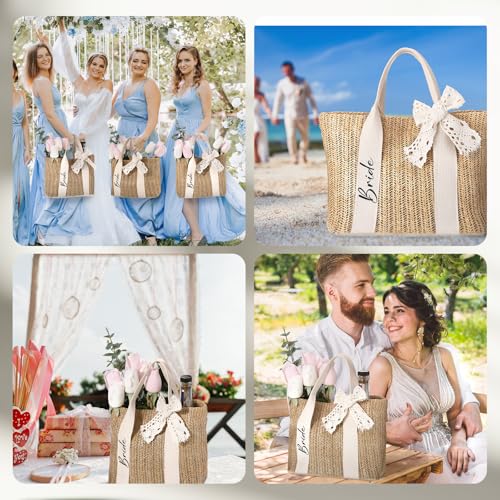 Bolso Tote para Novia de Paja Tejida a Mano miniatura 6