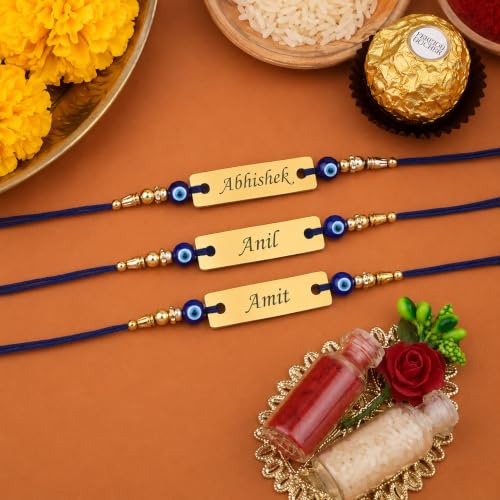 Image of Unisex-Adult Customized Name Rakhi For Brother | Rudraksha Beads, Custom Name Engraving, Adjustable Fit