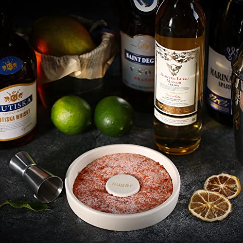 Cosnou Ceramic Margarita Salt Rimmer With Lid Set Of 2 Home Bar Accessories For Seasoning - Rimmers For Drinks - Bartender Kit Tools - Bar Decor ，Sugar Salt Rimmer Plate （Hand Make） #TOP2